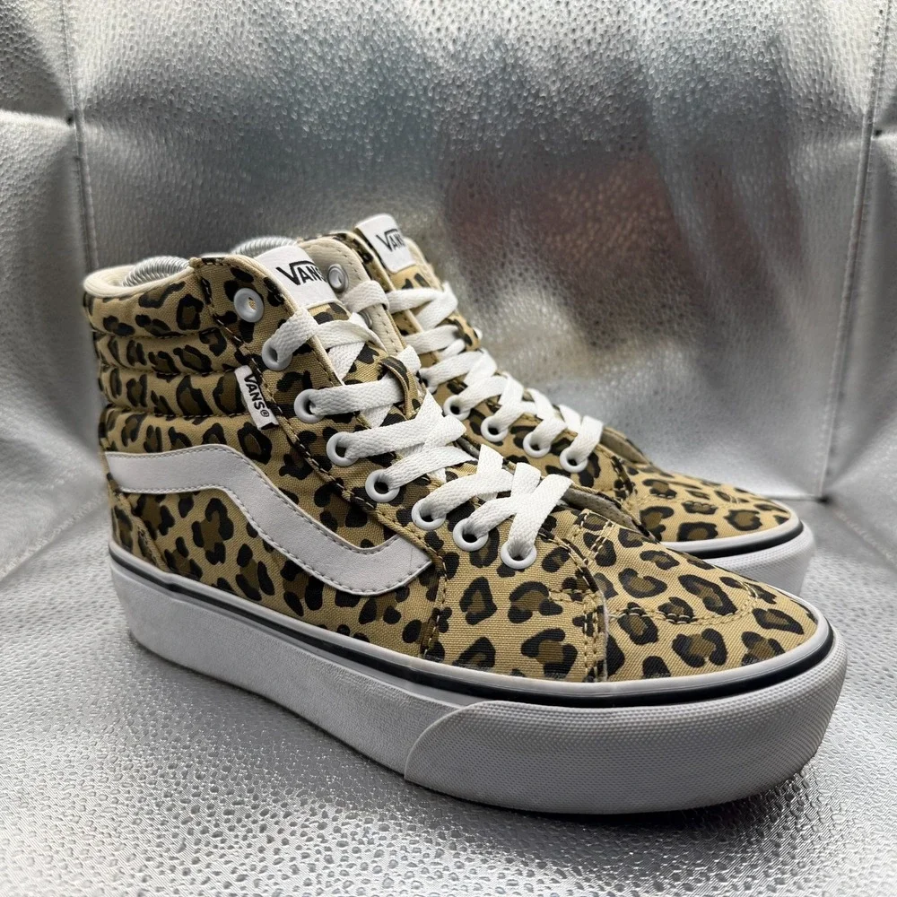 Size 6.5 Vans Filmore High White Womens Leopard Animal‎ Print Platform Sneakers